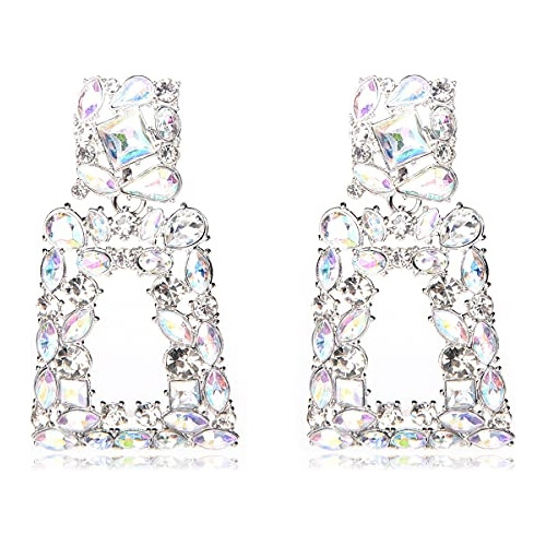 Aretes Colgantes Rectangulares Con Diamantes  Para Mujer