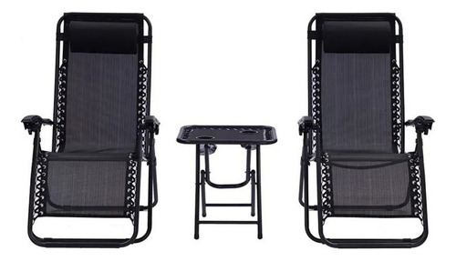 Reposera Gravedad Cero Combo X 2 + Mesa Plegable Zr Fitness Negro