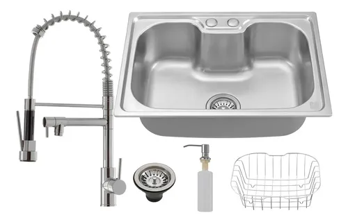 Kit Pia Simples de Aço Inox 50x40cm c/ Torneira Flexível Holtter Home VITORNE
