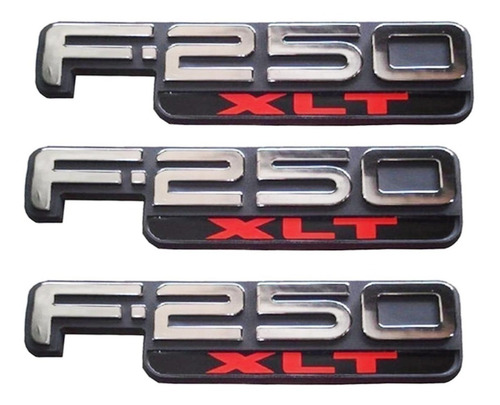Imagem 2 de 7 de Kit 03 Emblemas F-250 Xlt + 02 Adesivos Turbo Diesel Preto