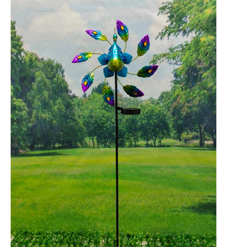 - Metal Wind Luz Solar Jardín Led Molino De Viento Patio