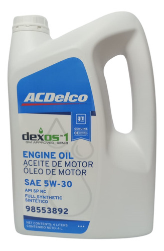 Bidon 4l Aceite Sintetico 5w30 Dexos 1 Gen 3 Acdelco