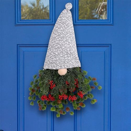 Corona Festiva De Gnomo Con Adornos Navideños Con Rojo