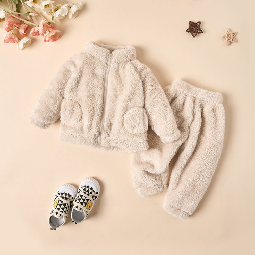 Conjunto Casual De Algodón Cómodo Manga Larga Para Bebés Beige 9-12 M