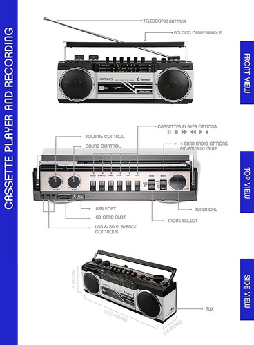 Riptunes Cassette Boombox, Boombox Retro Blueooth, Reproduct