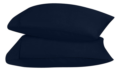Fundas De Almohada Suaves Estandar King Set De 2 Piezas Azul Azul Marino Liso