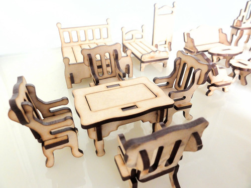 Imagen 7 de 8 de Set Muebles P/casa De Muñecas X 21u - Mdf/fibrofacil