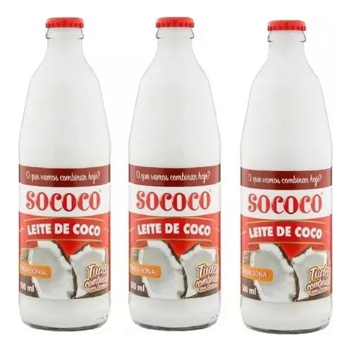 Kit C/3 Leite De Coco Tradicional Garrafa 500ml Sococo