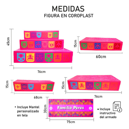 Altar Ofrenda Día De Muertos 3 Pisos En Coroplast Con Mantel