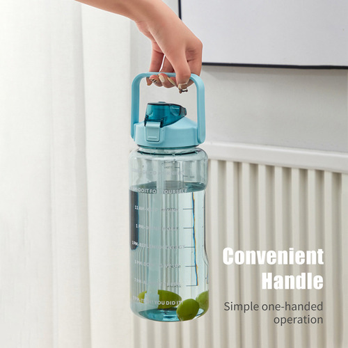 Hj 2025 Botella De Agua De 2 Litros Con Marcador, Pajita Y