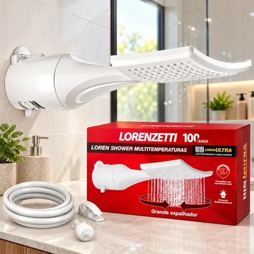 Chuveiro Ducha Loren Shower Multitemperatura - Lorenzetti Branco 220v 6800w