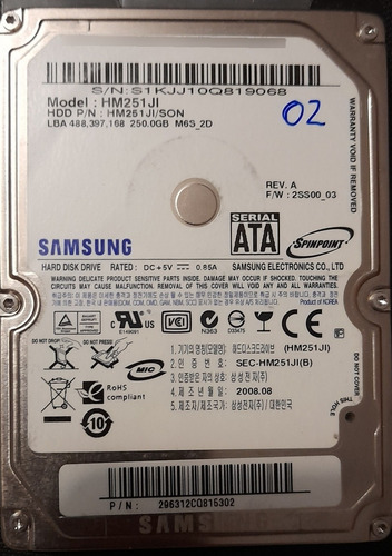 Disco Hdd Samsung Placa Ok Para Repuesto  Hm251ji 250 Gb