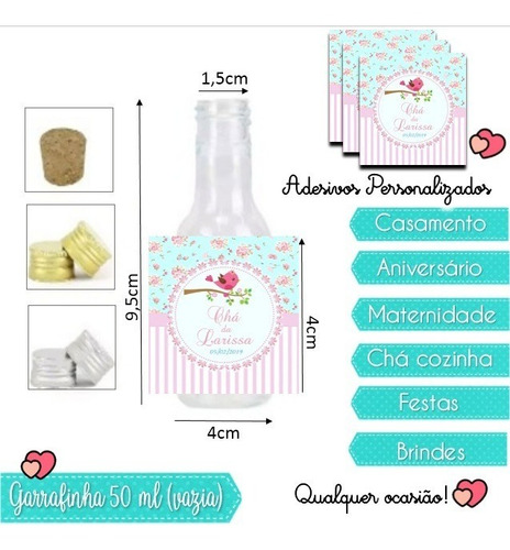 30 Mini Garrafinhas 50 Ml  Personalizadas Chá De Bebê