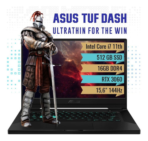 Portatil Asus Tuf Dash Core I7-11370h Rtx 3060 16gb 512gb 