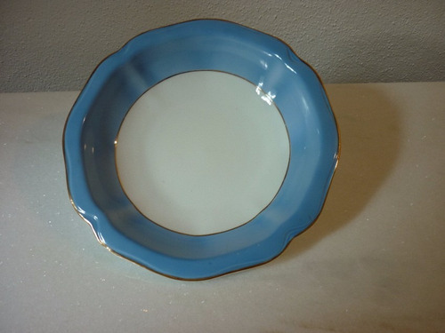 Porcelana Mauá Saladeira Azul E Branca Borda Ouro Anos 50