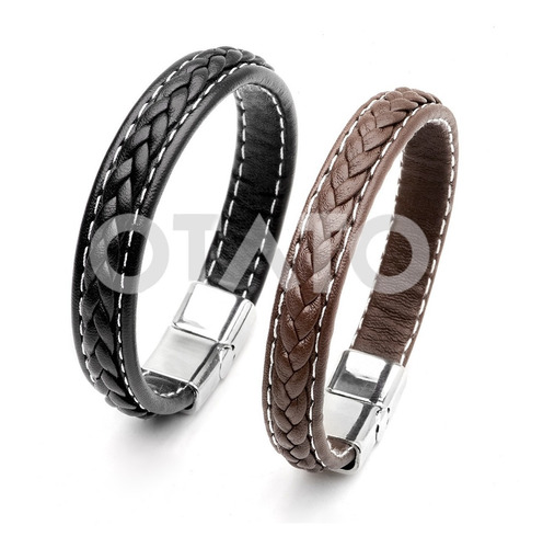 Pulsera Hombre - Pulsera Cuero Genuino Trenzado - Cierre Acero - Brazalete Hombre - Brazalete Cuero - Pulseras Hombre