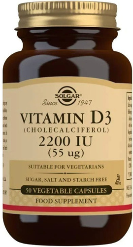 Vitamina D3 55mcg 2200iu 50 Capsulas Vegetales Solgar