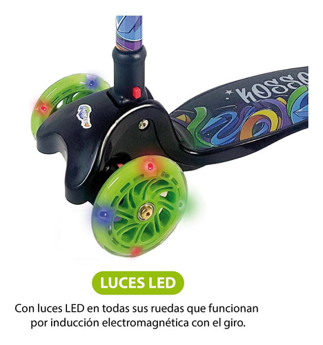 Imagen 7 de 10 de Monopatín Kossok Park - Plegable 3 Ruedas Luz Led - Infantil