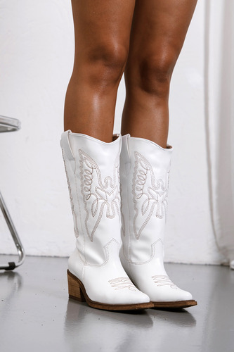 Botas Texanas Mujer Caña Alta Taco Medio Triple Bordado 2668