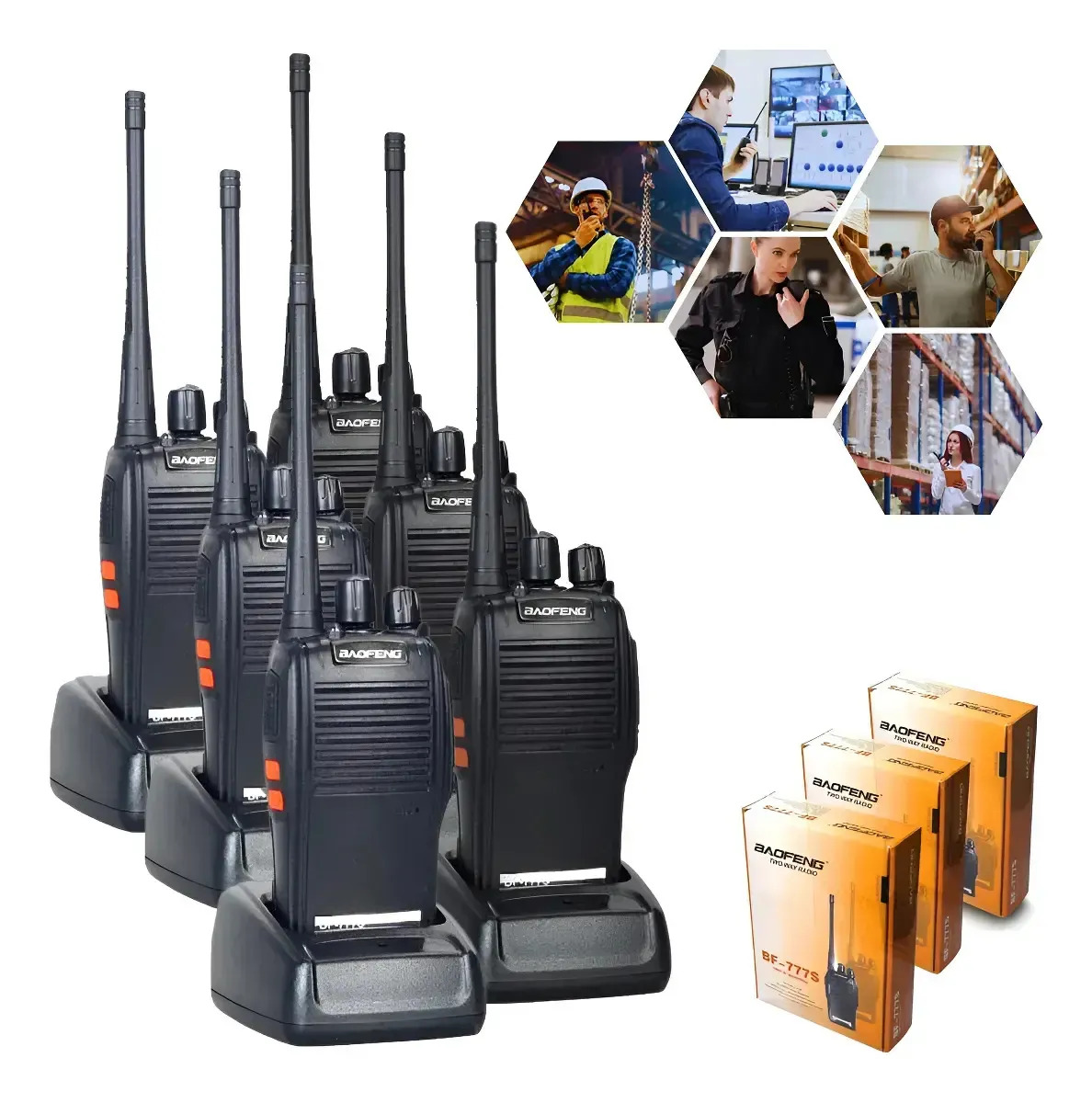 Kit 6 Baofeng 777s Versátil Otimiza Comunicação Fácil Configurar Rádio 16 Canais Profissional