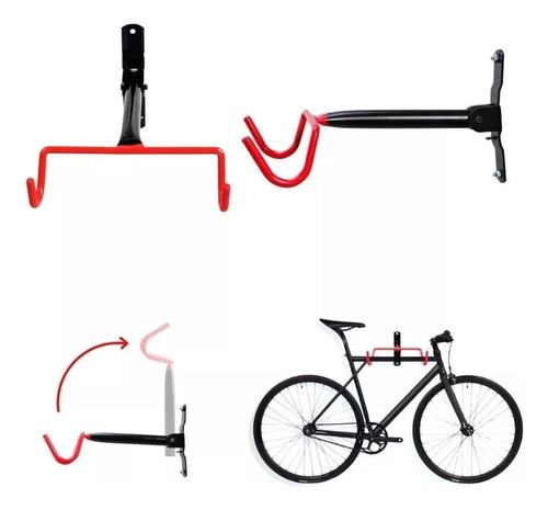 Soporte Horizontal Rojo Y Negro  De Pared Para Bicicleta