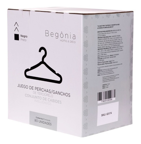 Set 80 Ganchos Terciopelo Negro Antideslizante Finos Begônia