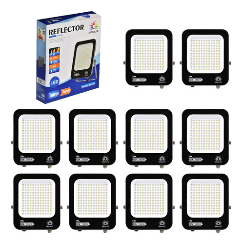 Paquete 10 Reflector Led Exterior 100w Megaluz R34w100