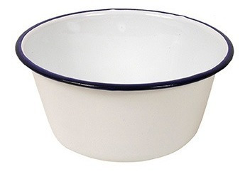 Bowl Enlozado Blanco Borde Azul. Medida Ø17 X 8cm
