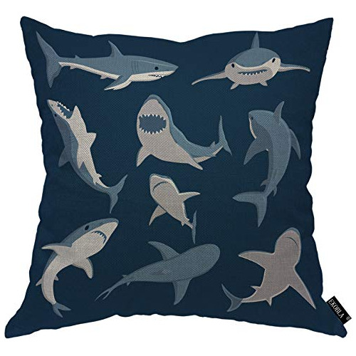 Shark Throw Pillow Cover Comic Wild Fish Cartoon Funny ...