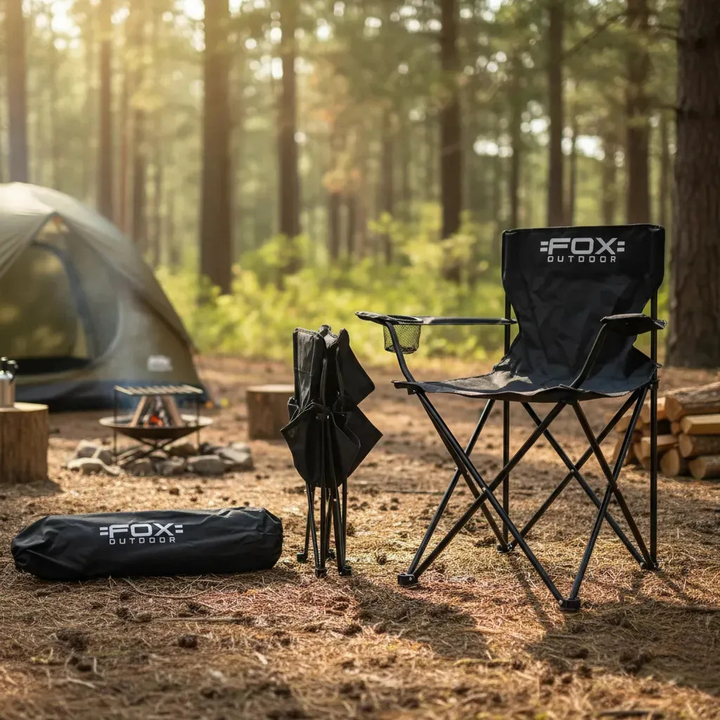Silla Camping Fox Director Plegable Con Porta Vaso Y Bolso-Negro