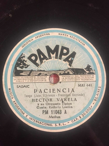 Disco De Pasta Pampa Hector Varela 11043 78 Rpm