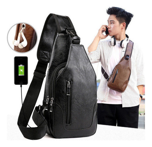 Bolso De Pecho Casual De Cuero Pu Para Hombre