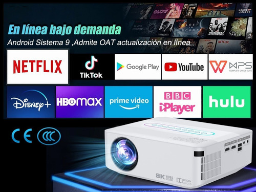 Proyector Led Android Wifi 8k Fullhd 1080p 8000lumens