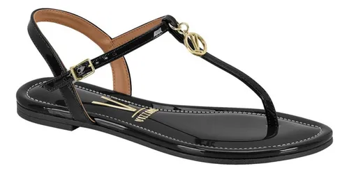 Sandália rasteirinha Vizzano preta de verniz vista lateral