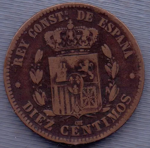 España 10 Centimos 1878 * Alfonso Xii * (Usado)