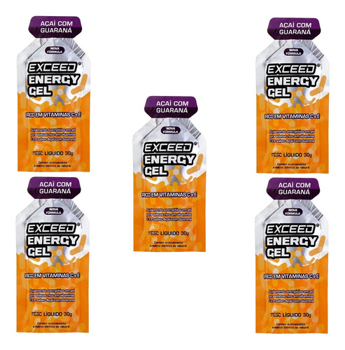 Exceed Energy Gel Kit 5 Sachês Sabor Açaí Com Guaraná