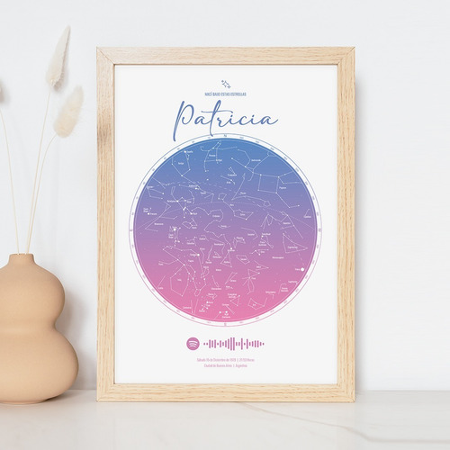 Imagen 2 de 5 de Cuadro Box Mapa Estelar Estrellas Spotify - Celeste Y Rosa