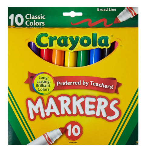 Crayola 10 Unidades. Marcadores Trazo Ancho Originales, Cl&.