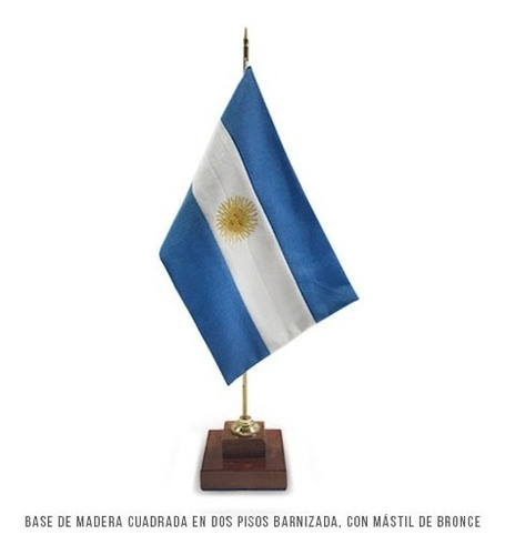 Imagen 1 de 2 de Bandera Argentina Bordada De Esc C/base Madera Doble Piso