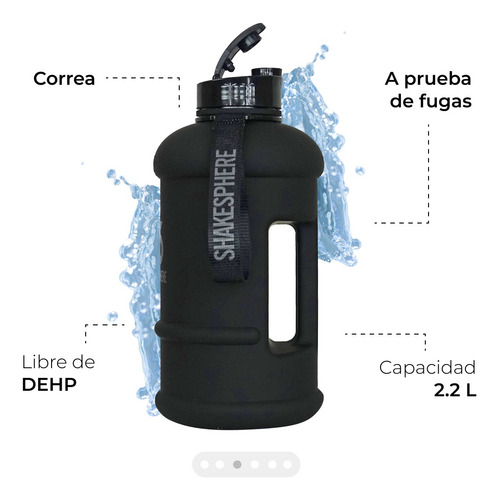 Botella Deportiva Shakesphere Hydration Jug 2.2lt Matte Black
