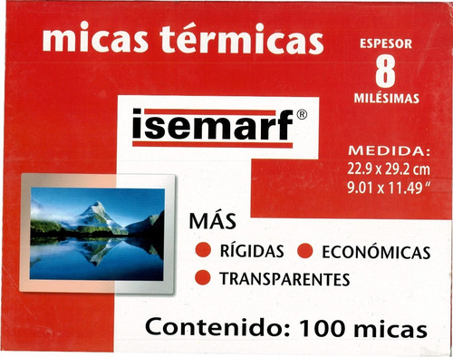 Imagen 1 de 1 de Mica Térmica Enmicadora Carta Paquete 100 Micas, 8 Milésimas