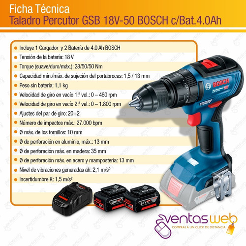 Imagen 8 de 10 de Taladro Percutor Inalámbrico Bosch Brushless 2 Baterías 4amp