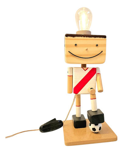 Velador Lampara De Mesa River Plate Madera Fútbol Regalo Rojo