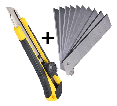 Kit 1 Estilete Profissional Emborrachado + 10 Lâminas 18mm