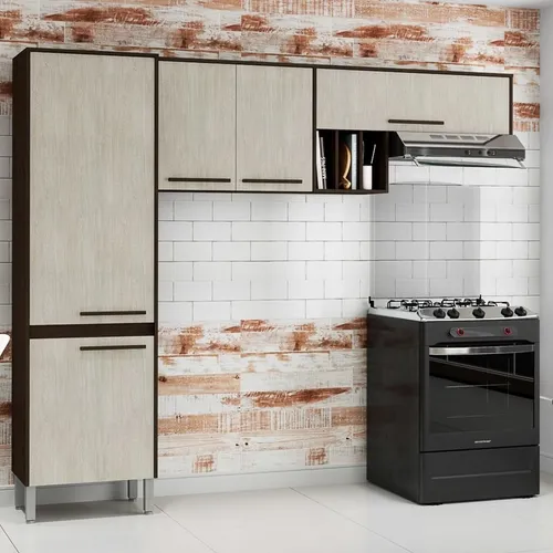 Cocina compacta Venice de 5 puertas, color ébano/arena, kit Paraná, color marrón
