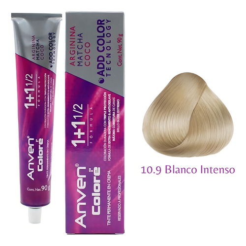 Tinte Permanente Anven Colore 90 Gr Tono 10.9 Blanco Intenso
