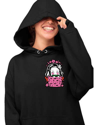 Sudadera Negra Nezuko Hermosa Chiquita De Bolsillo