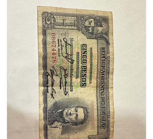 Billete De 5 Pesos Uruguayos 1939