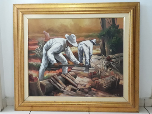 1394- Manoel Costa Ost 95x82cm Com Moldura - Lenhadores. (Usado)
