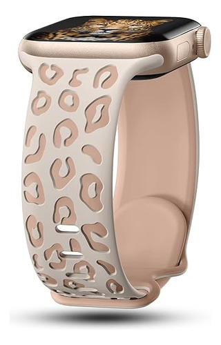 Correa Grabada Leopardo Para Apple Watch 41/40/38 Star/nude